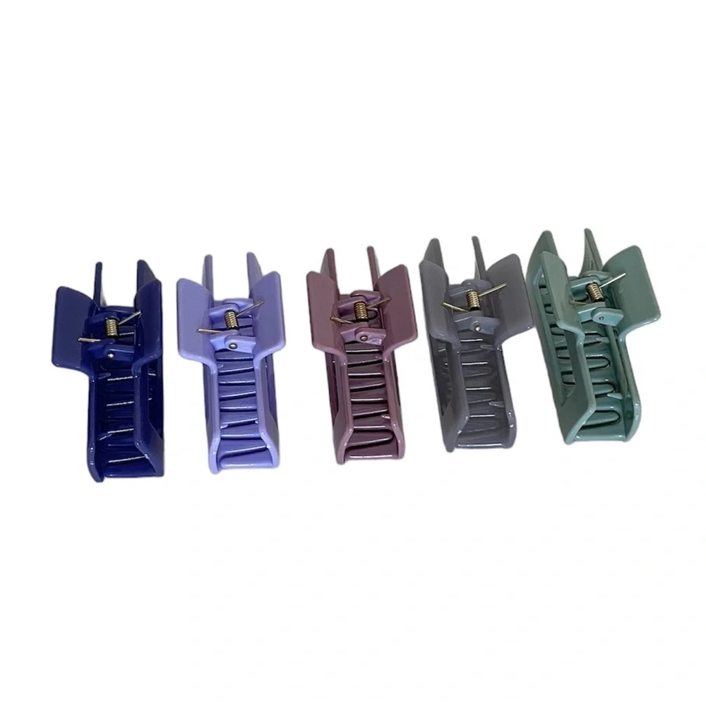 Purple Multicolored Rectangular Medium Size Claw Clip Hair Accessory 5 Pk Bundle